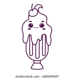 cute food ice cream in cup sweet dessert kawaii cartoon vector illustration isolated design line style