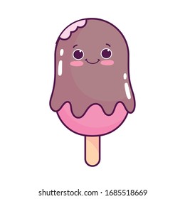 cute food ice cream in stick sweet dessert kawaii cartoon vector illustration isolated design