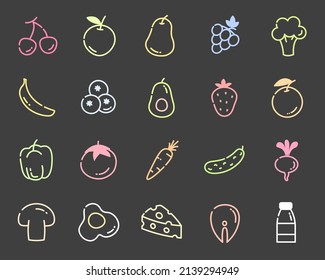 Cute food icon set. Line art design.