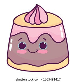 cute food jelly with cream sweet dessert kawaii cartoon vector illustration isolated design