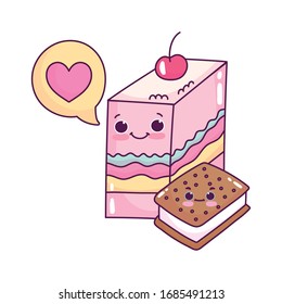 cute food jelly and ice cream cookie love sweet dessert pastry cartoon vector illustration isolated design