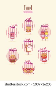Cute food kawaii cartoons