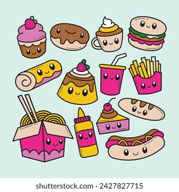 Cute food kawaii doodle carton character 