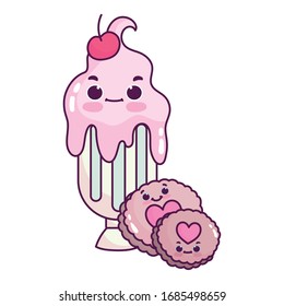 cute food milkshake with cookies sweet dessert pastry cartoon vector illustration isolated design