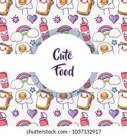 Cute food pattern background kawaii cartoons