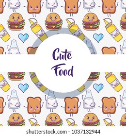 Cute food pattern background kawaii cartoons