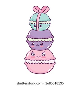 cute food pile of macaroon sweet dessert pastry cartoon vector illustration isolated design