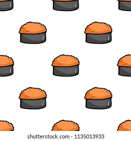 cute food, shrimp egg or fish egg sushi for japanese restaurant cartoon object, seamless pattern for swatch, vector doodle art