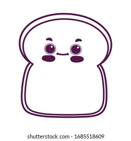 linda rebanada de comida pan postre dulce kawaii caricatura vectorial aislado estilo línea de diseño