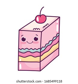 cute food slice jelly with fruit sweet dessert kawaii cartoon vector illustration isolated design