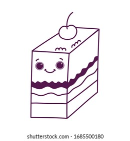 cute food slice jelly with fruit sweet dessert kawaii cartoon vector illustration isolated design line style