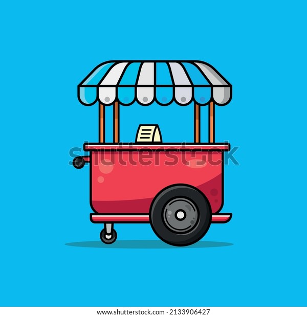 Cute\
food stand drawing art on a turquoise\
background.