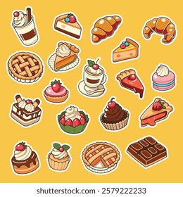 Cute Food Stickers, Dessert Vector, Kawaii Sweets, Donut, Cupcake, Ice Cream, Candy, Sticker Sheet, Clipart, Illustration bundle