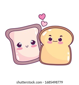 cute food white and whole wheat bread love sweet dessert pastry cartoon vector illustration isolated design