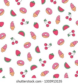 Cute Foodie Pattern Background.