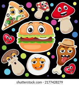 Cute foods sticker seamless pattern illustration