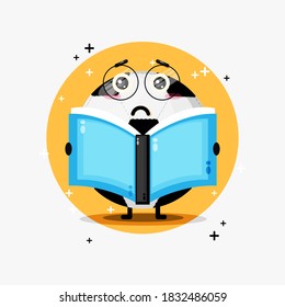 Cute football ball mascot reading a book