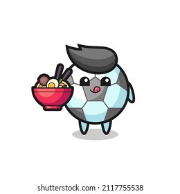 cute football character eating noodles , cute style design for t shirt, sticker, logo element