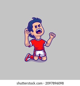 cute football character illustration celebrating. Suitable for mascot designs, t-shirts, and others about football