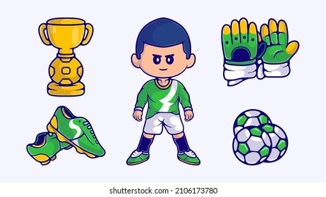 cute football collection illustration with kid and game style. Suitable for mascot designs, stickers, t-shirts, and more about football