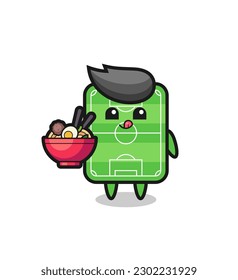 cute football field character eating noodles , cute style design for t shirt, sticker, logo element