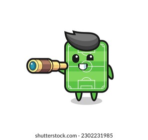 cute football field character is holding an old telescope , cute style design for t shirt, sticker, logo element