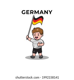 Cute Football Player Holding German Flag. Cartoon Vector Icon Illustration. Sport and People Icon Concept Isolated Premium Vector. Flat Cartoon Style