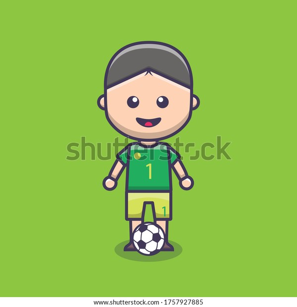 かわいいサッカー選手のサッカーキャラクター チビカワイイ平面の漫画ベクターイラストスタイル のベクター画像素材 ロイヤリティフリー