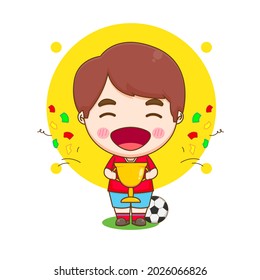 cute football player winning champion chibi character illustration