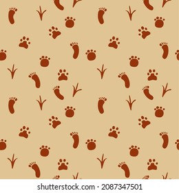 Cute footprint illustration. Seamless pattern. can be used for background, wrapping paper, fabric pattern, surface texture.