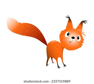 Cute forest animal character design. Funny playful squirrel in action, naughty mischief character for kids . Adorable zoo for children isolated clipart. Hand drawn animal vector in watercolor style.