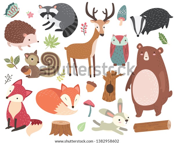 Cute Forest Animal Collections Set Stock Vector (Royalty Free) 1382958602