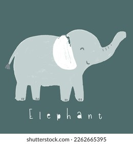 Cute forest animal elephant tiny graphic tee design for kids market as vector
