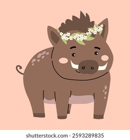 Cute forest animal with flower crown illustration for kids' room decor.