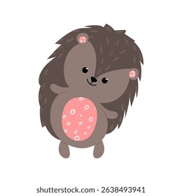 Cute forest animal hedgehog in cartoon style with trendy textures on white background