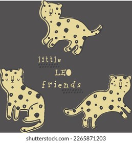 Cute forest animal leopard Leo graphic tee design for kids market as vector