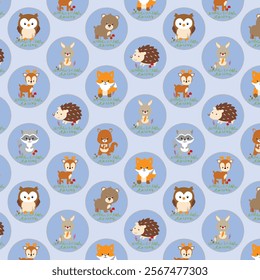 Cute Forest Animal Pattern on Light Purple Background