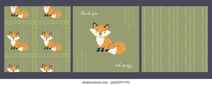 Cute forest animal patterns with fox design for cards and crafts.