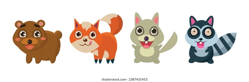 Cute Forest Animal with Pretty Snout Vector Set