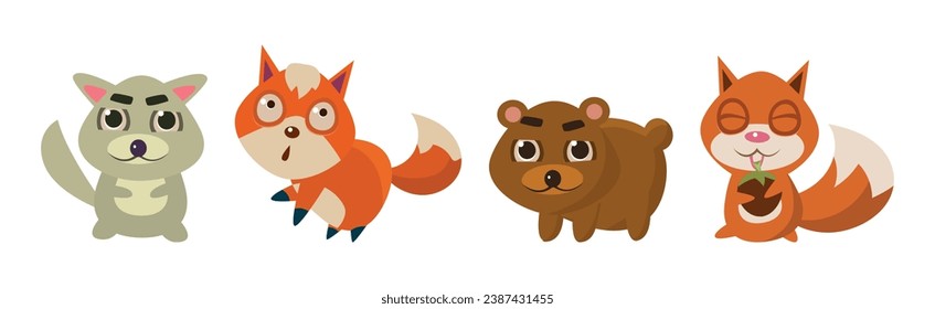 Cute Forest Animal with Pretty Snout Vector Set