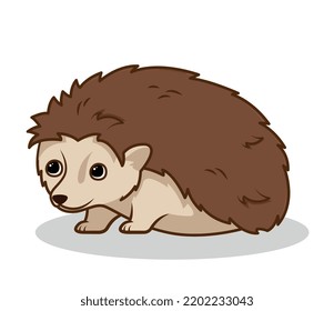 Cute forest animal. Sticker with small hedgehog with sharp needles. Funny woodland mammal. Design element for printing on baby clothes. Cartoon flat vector illustration isolated on white background