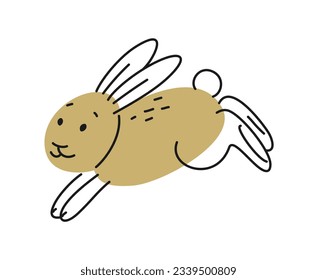 Cute forest animal vector. Adorable funny rabbit with ears in line art style. Linear doodle bunny or hare for design print and textile. Cartoon flat vector illustration isolated on white background