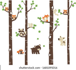 Cute Forest Animals. For the baby room, playground, nursery room, bedroom. Graphic design lifestyle, vector for cutting, wall decals, interior, vector, design, sticker, decals, decorative