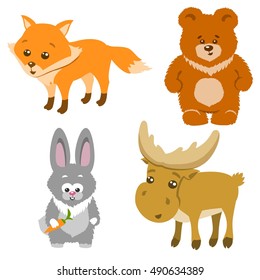Cute Forest Animals Cartoon Style. Vector Illustration