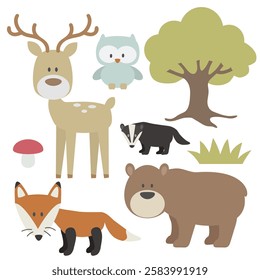 Cute forest animals collection vector cartoon illustration