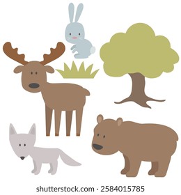 Cute forest animals collection vector cartoon illustration
