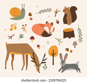 Cute forest animals illustrations. Cartoon animals set for baby book and invitation. Vector illustration. 