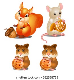 Cute forest animals with objects. Vector illustration.