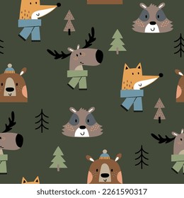 cute forest animals pattern design as vector for kids fashion