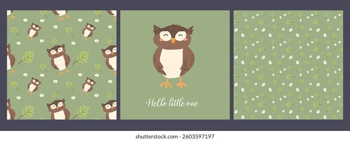 Cute forest animals pattern design with owls for nursery decor and crafts.